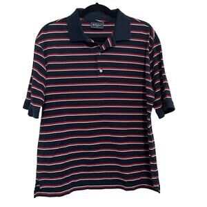 Bobby Jones Players Red White Blue Horizontal Striped Golf Polo Shirt L